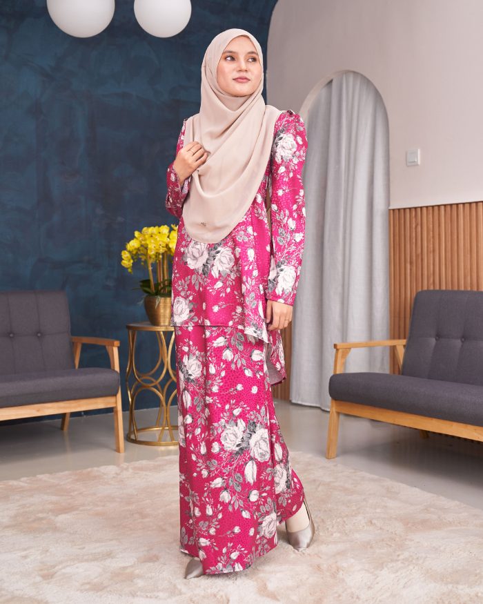 Baju Kurung Moden Puffy Salwa - Bloom Hot Pink - Image 2