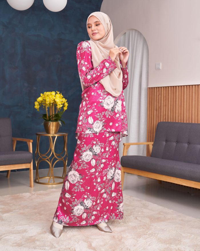 Baju Kurung Moden Puffy Salwa - Bloom Hot Pink - Image 3