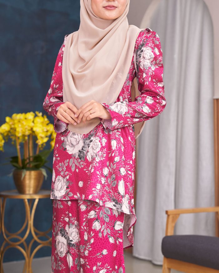 Baju Kurung Moden Puffy Salwa - Bloom Hot Pink - Image 5