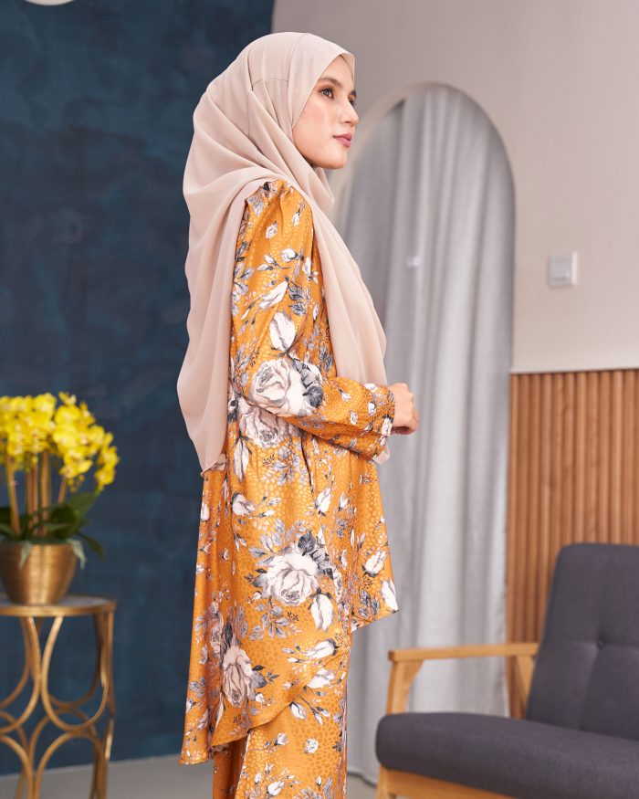 Baju Kurung Moden Puffy Salwa - Bloom Mustard - Image 6