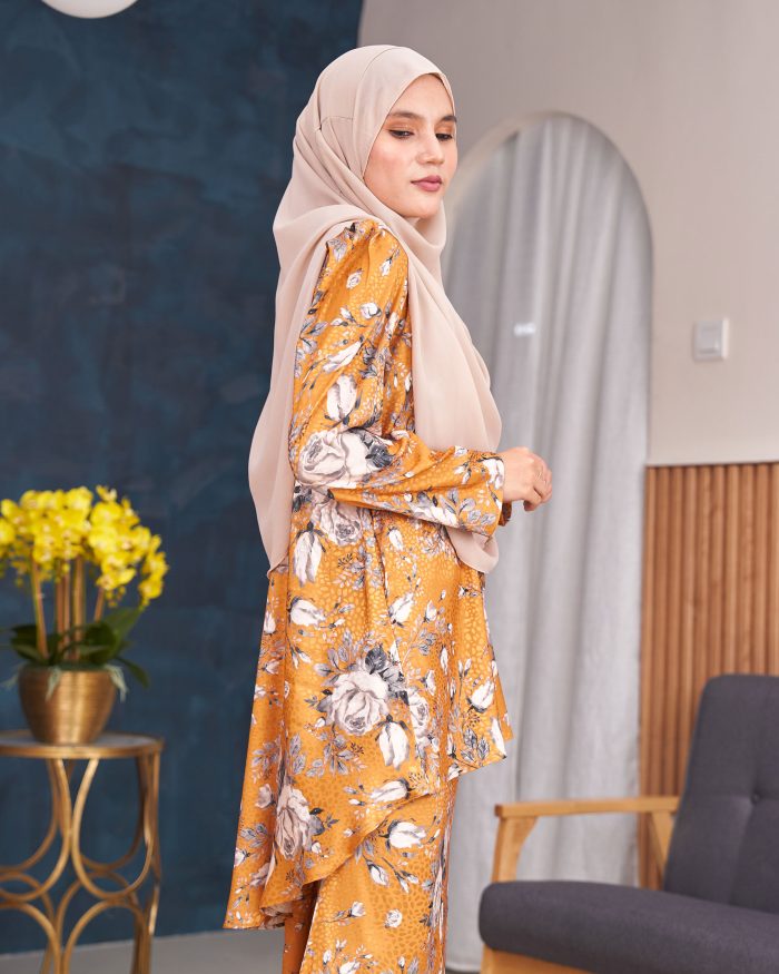 Baju Kurung Moden Puffy Salwa - Bloom Mustard - Image 5