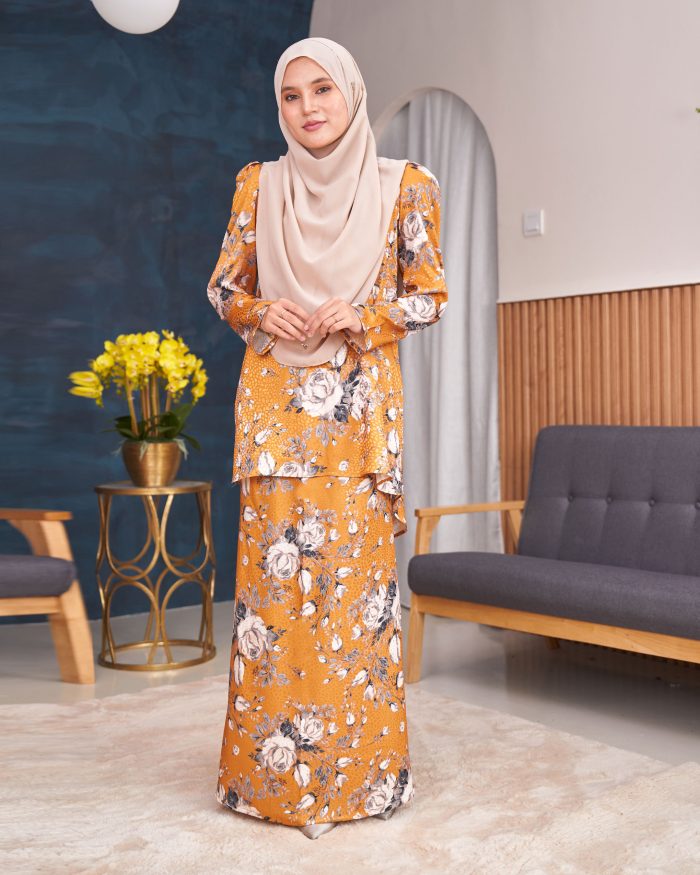 Baju Kurung Moden Puffy Salwa - Bloom Mustard - Image 3