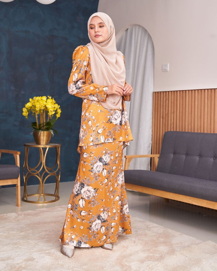 Baju Kurung Moden Puffy Salwa - Bloom Mustard - Image 2