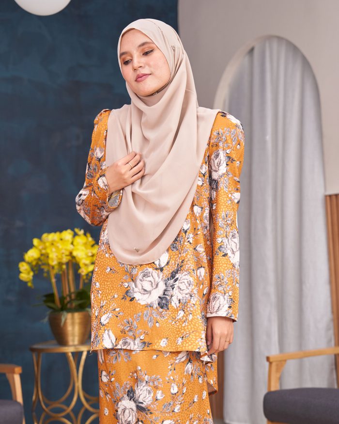 Baju Kurung Moden Puffy Salwa - Bloom Mustard - Image 4