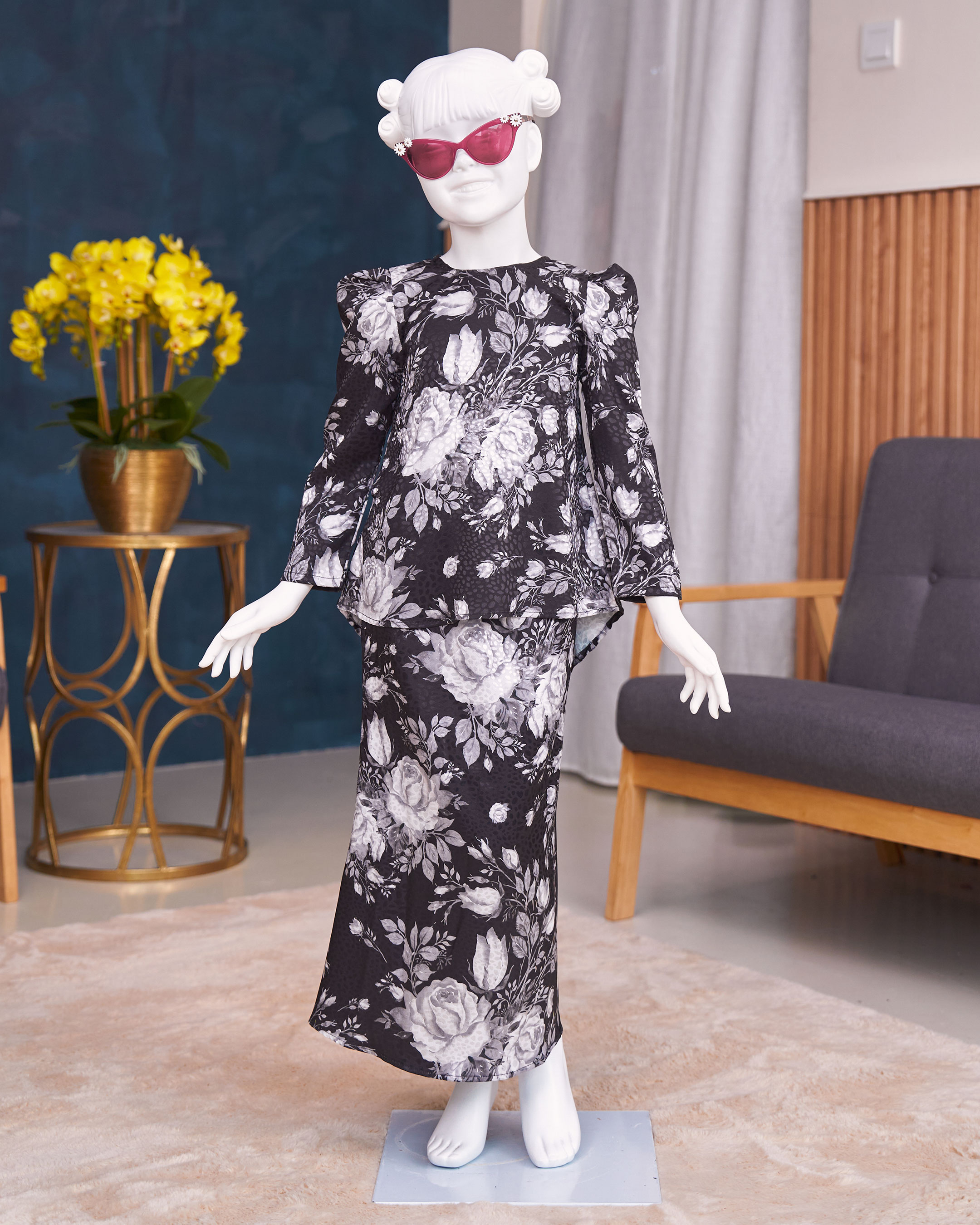 Baju Kurung Moden Puffy Salwa Kids - Bloom Black