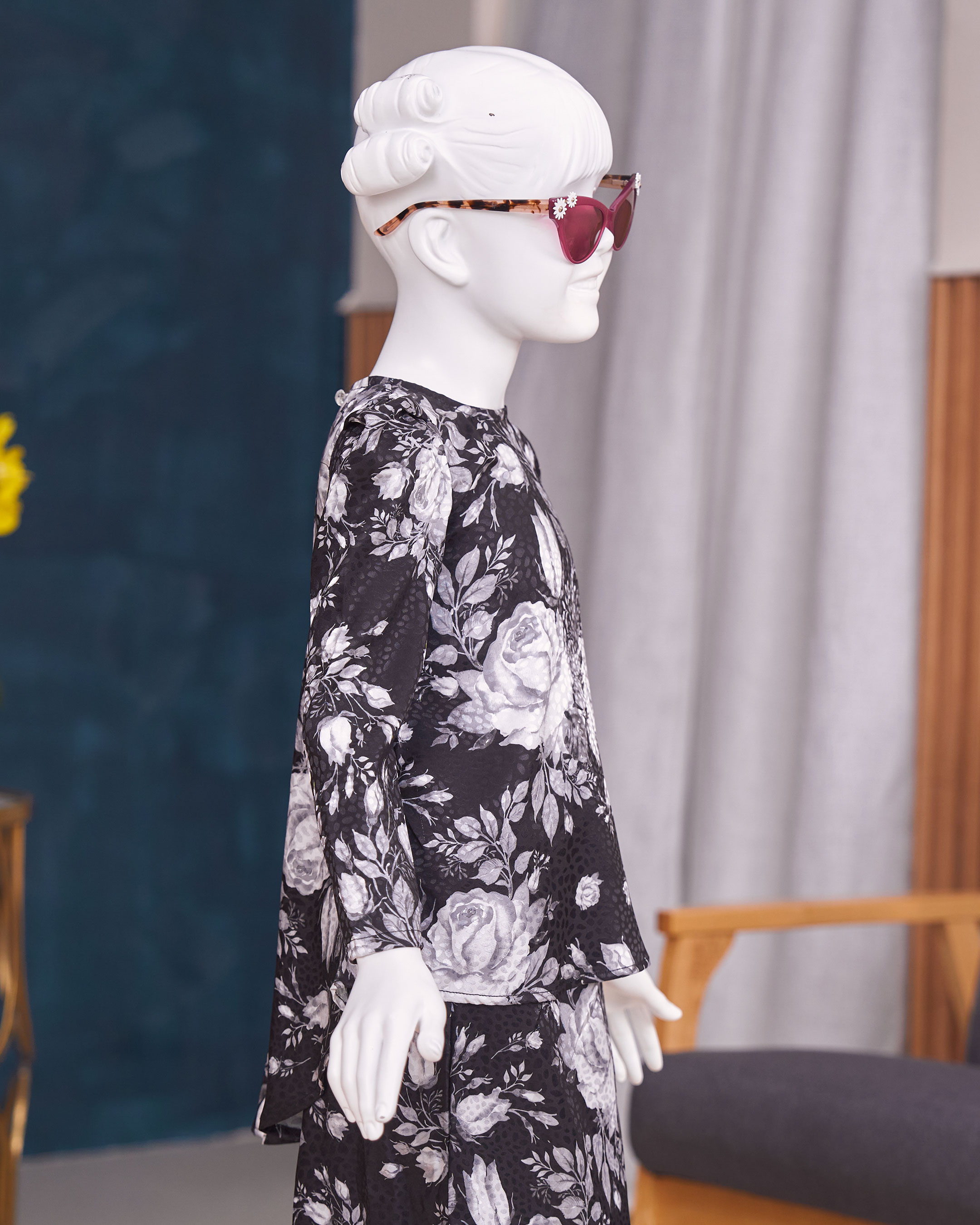 Baju Kurung Moden Puffy Salwa Kids - Bloom Black - Image 3