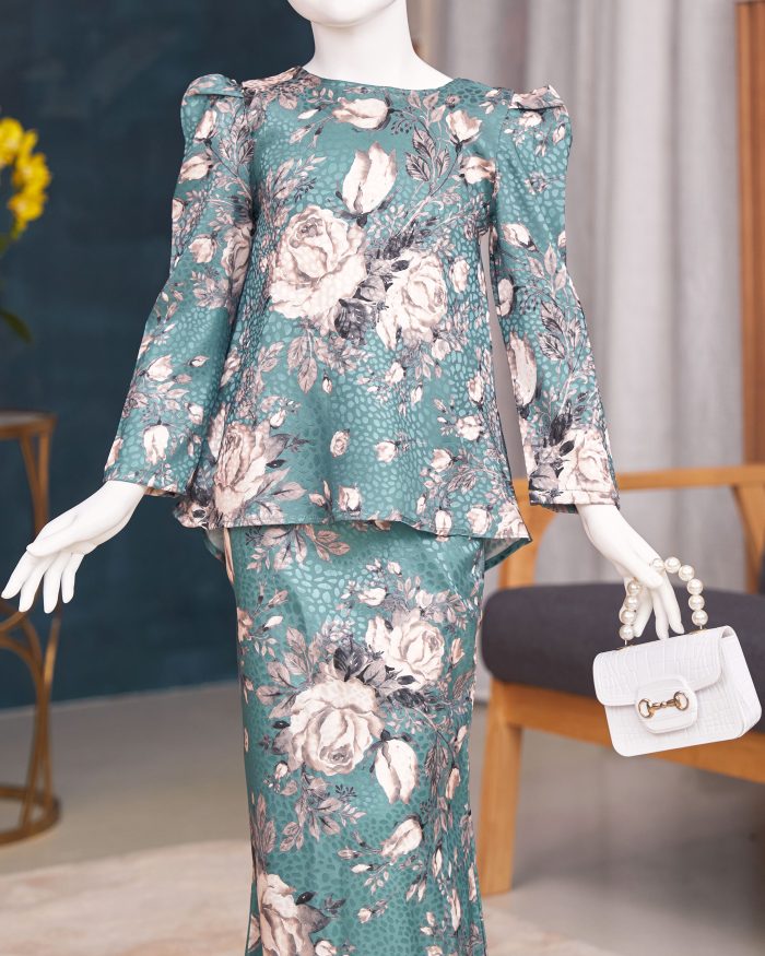 Baju Kurung Moden Puffy Salwa Kids - Bloom Cyan - Image 3