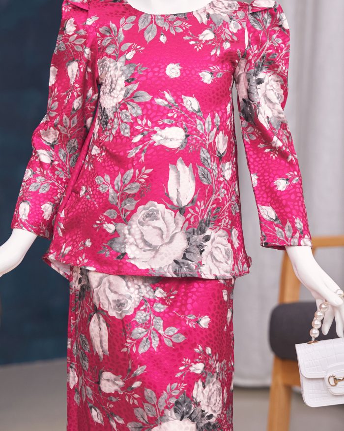 Baju Kurung Moden Puffy Salwa Kids - Bloom Hot Pink - Image 2