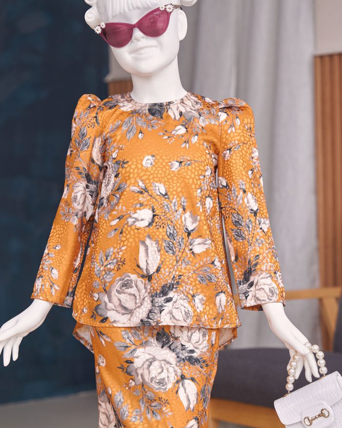 Baju Kurung Moden Puffy Salwa Kids - Bloom Mustard - Image 3