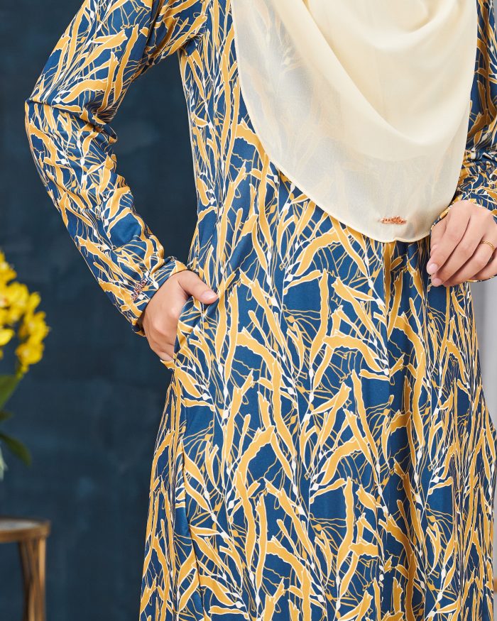 Baju Kurung Pahang Laura Printed 11.0 - Canary Blue - Image 6