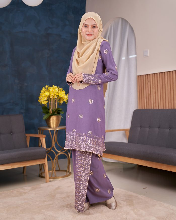 Baju Kurung Riau Sulam Songket Puteri Hang Li Po - Seroja Dusty Purple