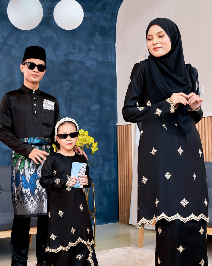 Baju Kurung Sulam Songket Tun Lestari Kids - Cempaka Black - Image 4