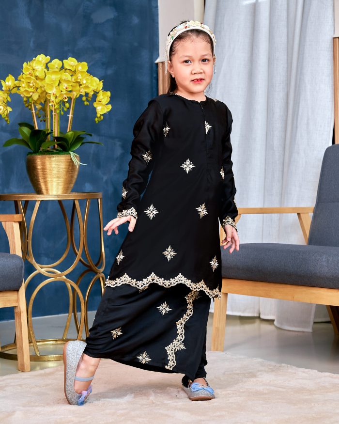 Baju Kurung Sulam Songket Tun Lestari Kids - Cempaka Black