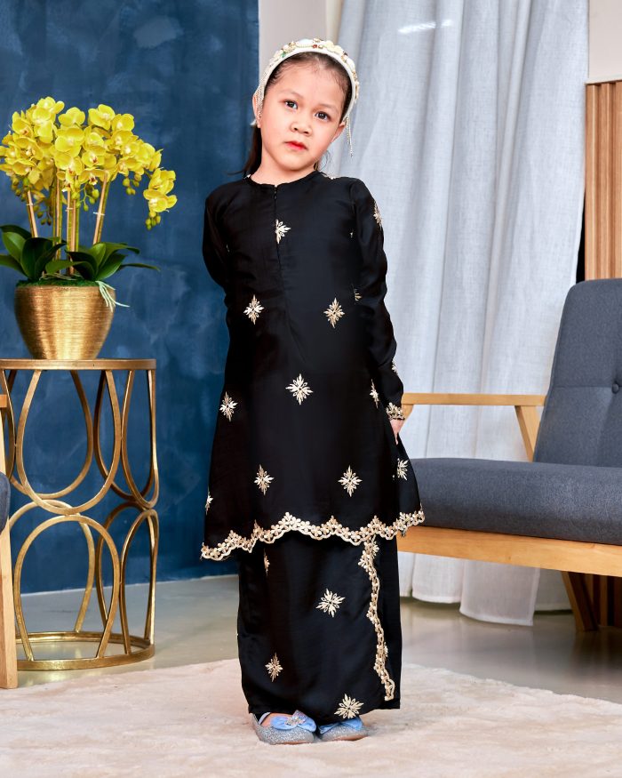 Baju Kurung Sulam Songket Tun Lestari Kids - Cempaka Black - Image 2