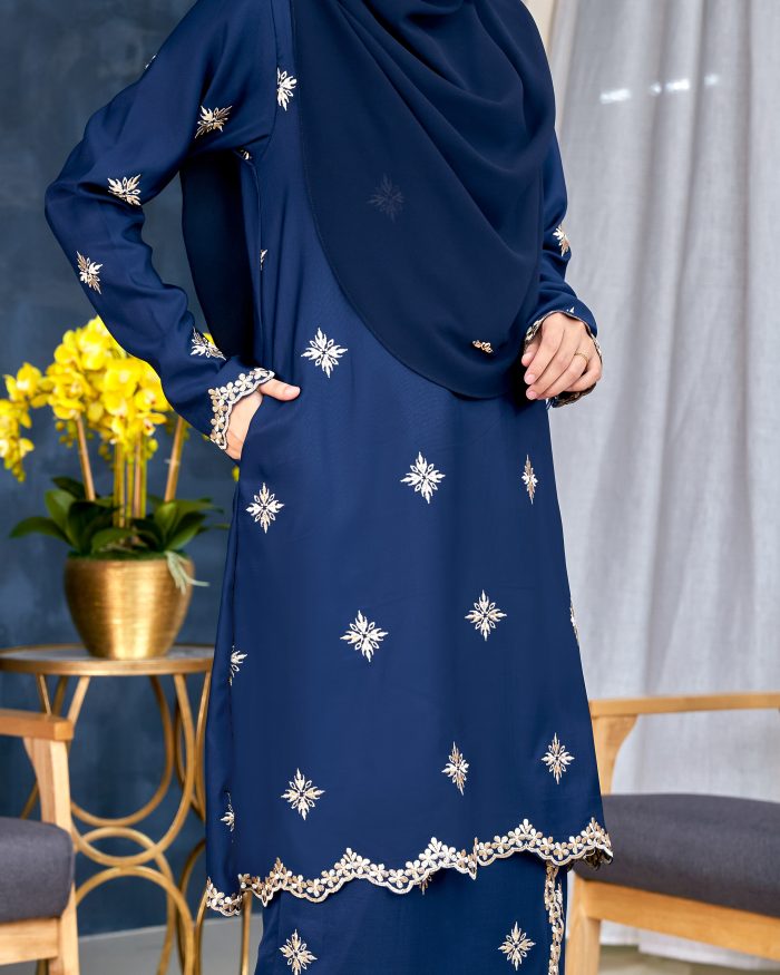 Baju Kurung Sulam Songket Tun Lestari - Cempaka Navy Blue - Image 3