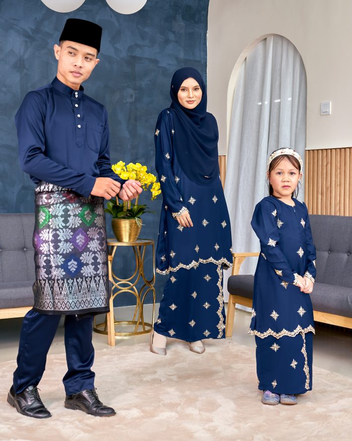 Baju Kurung Sulam Songket Tun Lestari - Cempaka Navy Blue - Image 4