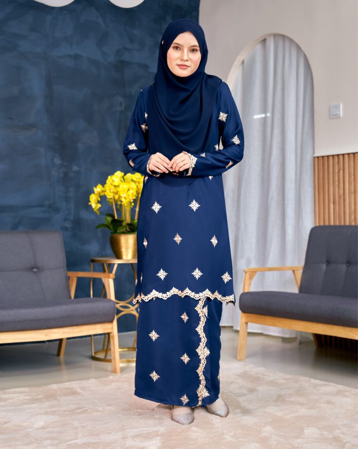 Baju Kurung Sulam Songket Tun Lestari - Cempaka Navy Blue - Image 2