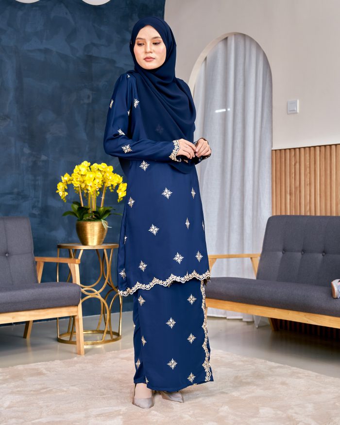 Baju Kurung Sulam Songket Tun Lestari - Cempaka Navy Blue