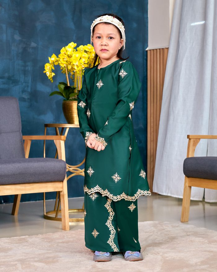 Baju Kurung Sulam Songket Tun Lestari Kids - Cempaka Green