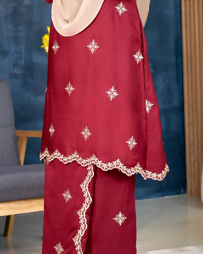 Baju Kurung Sulam Songket Tun Lestari - Cempaka Maroon - Image 5