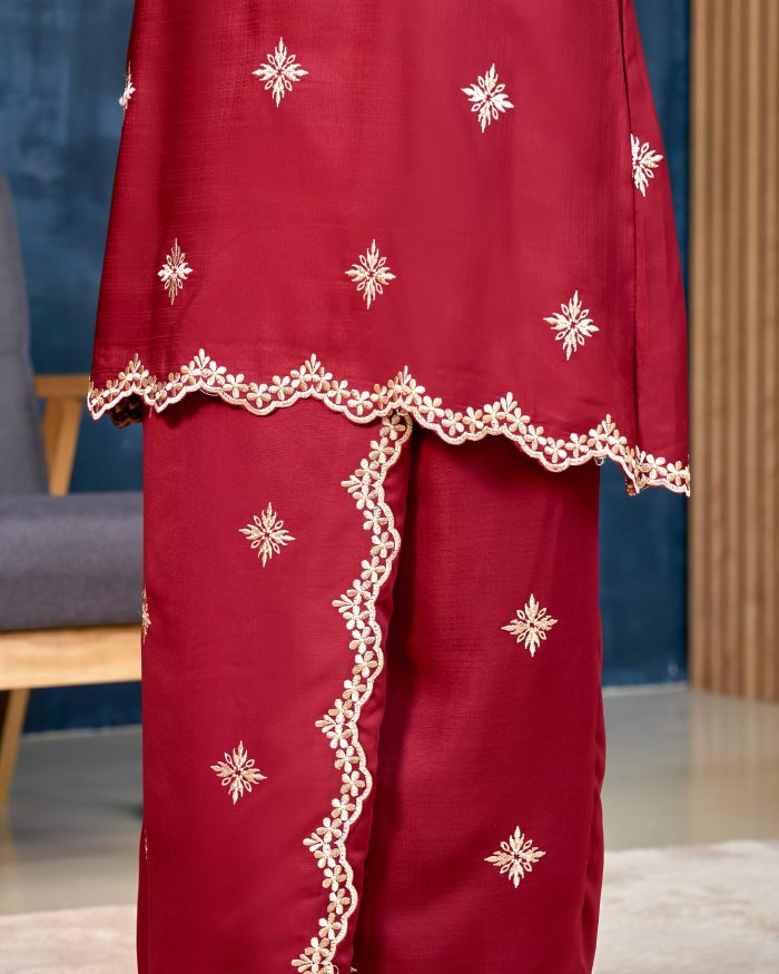 Baju Kurung Sulam Songket Tun Lestari - Cempaka Maroon - Image 7