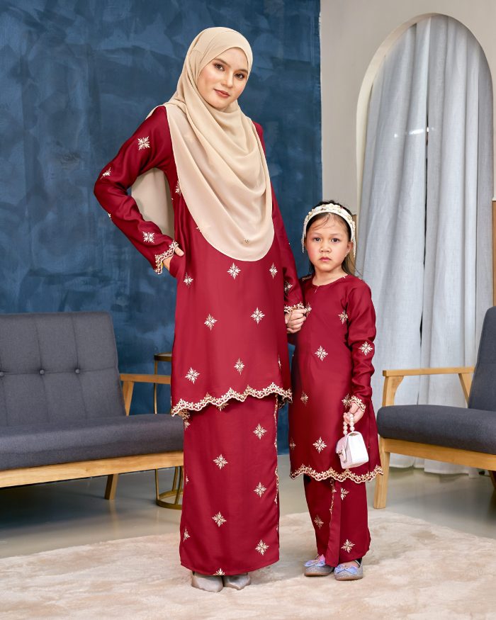 Baju Kurung Sulam Songket Tun Lestari - Cempaka Maroon - Image 9