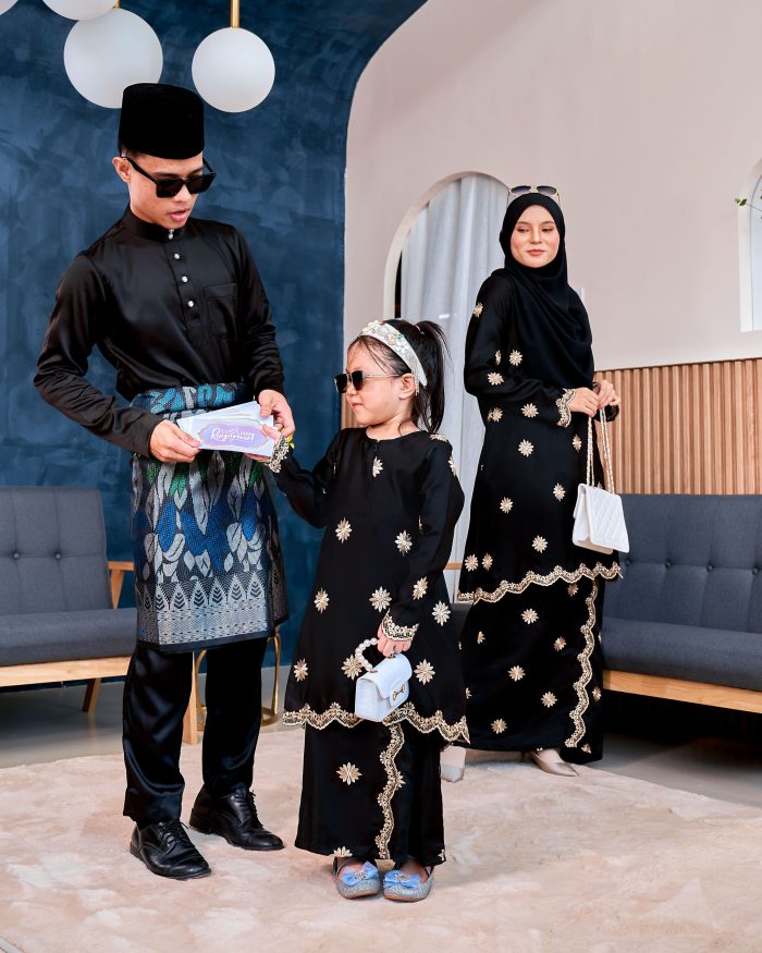 Baju Kurung Sulam Songket Tun Lestari Kids - Melur Black - Image 4