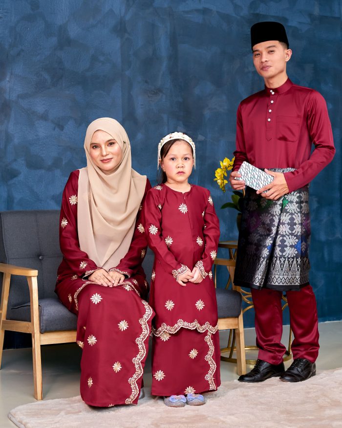 Baju Kurung Sulam Songket Tun Lestari Kids - Melur Red - Image 7