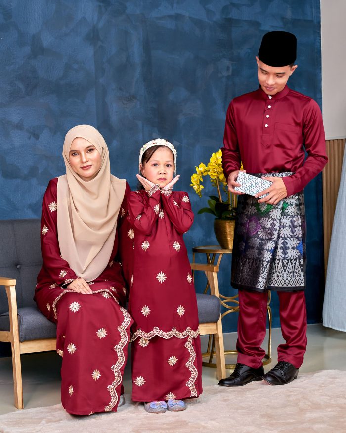 Baju Kurung Sulam Songket Tun Lestari Kids - Melur Red - Image 6