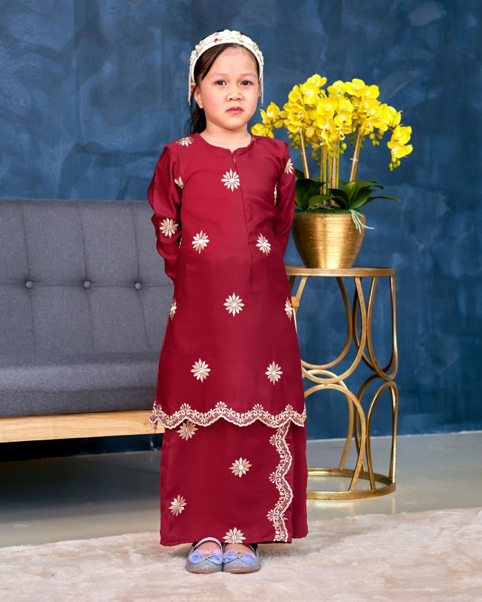 Baju Kurung Sulam Songket Tun Lestari Kids - Melur Red