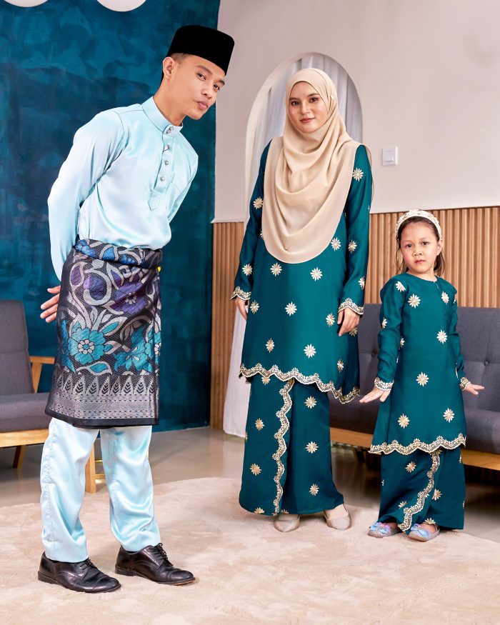 Baju Kurung Sulam Songket Tun Lestari Kids - Melur Teal - Image 6