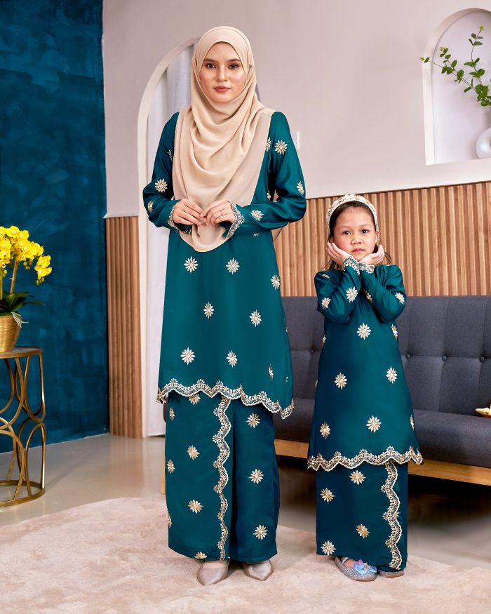 Baju Kurung Sulam Songket Tun Lestari Kids - Melur Teal - Image 5