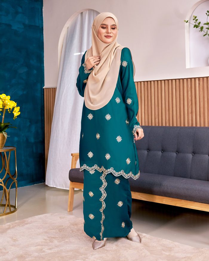 Baju Kurung Sulam Songket Tun Lestari - Melur Teal