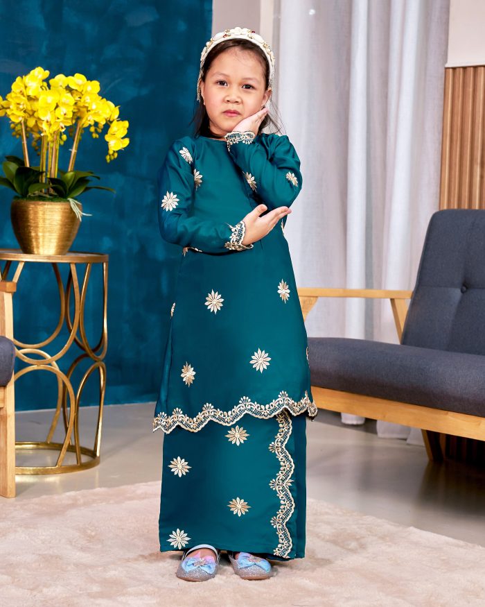 Baju Kurung Sulam Songket Tun Lestari Kids - Melur Teal