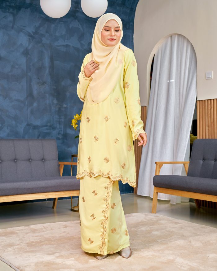 Baju Kurung Sulam Songket Tun Lestari - Melur Yellow