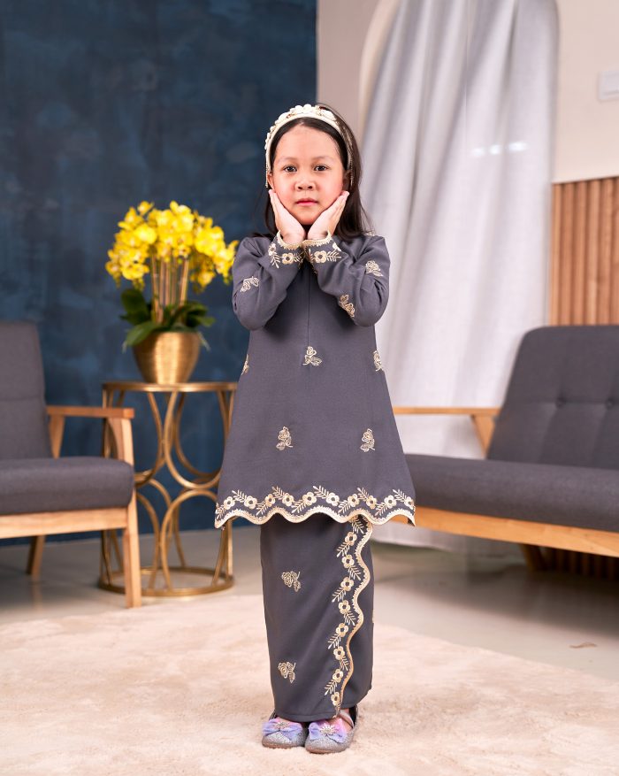 Baju Kurung Riau Sulam Songket Puteri Hang Li Po Kids - Mawar Grey