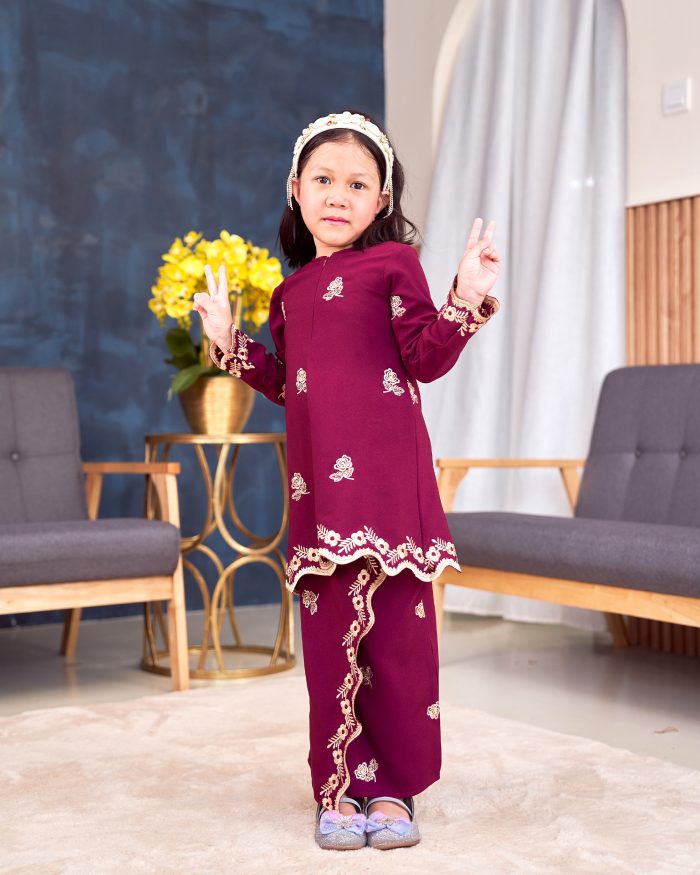 Baju Kurung Riau Sulam Songket Puteri Hang Li Po Kids - Mawar Maroon