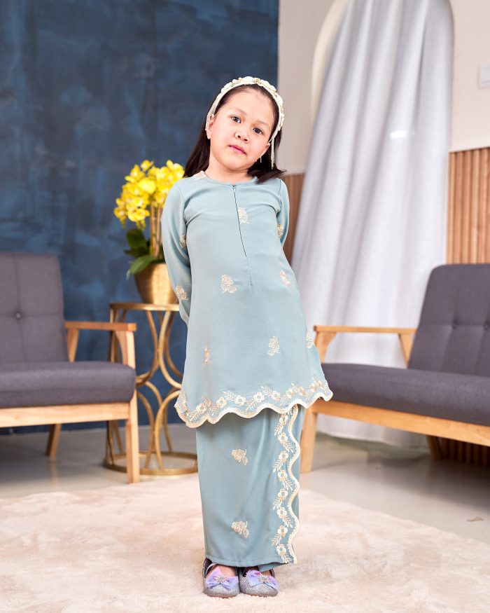 Baju Kurung Riau Sulam Songket Puteri Hang Li Po Kids - Mawar Mint