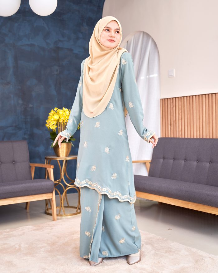 Baju Kurung Riau Sulam Songket Puteri Hang Li Po - Mawar Mint