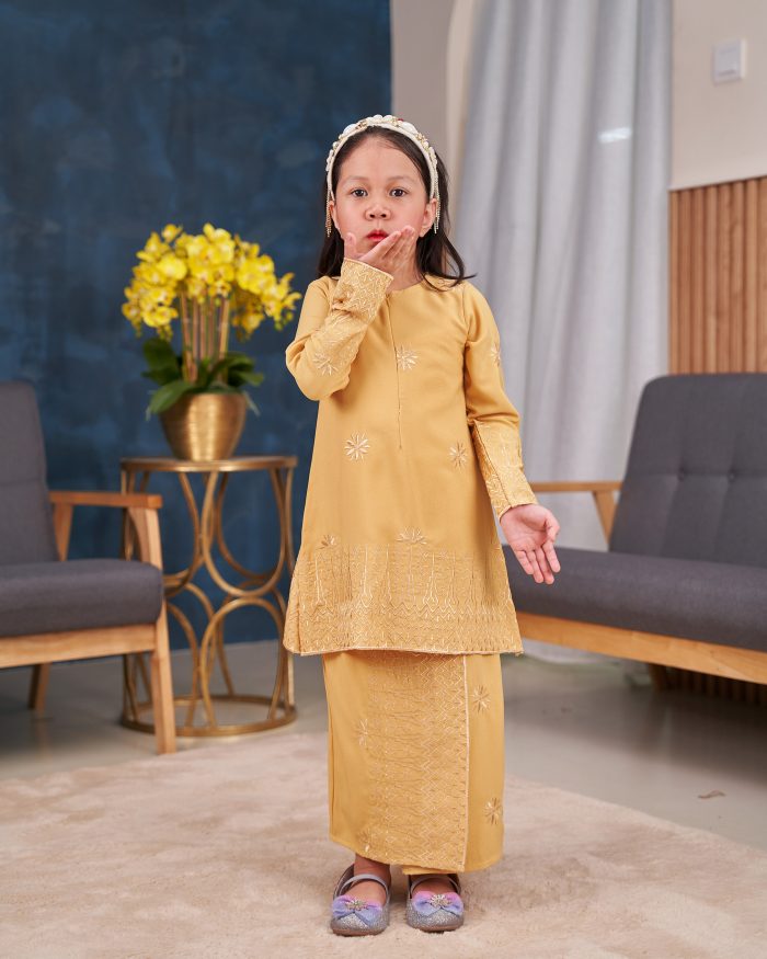 Baju Kurung Riau Sulam Songket Puteri Hang Li Po Kids - Seroja Yellow - Image 4