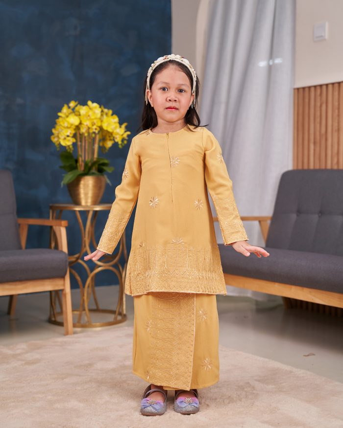 Baju Kurung Riau Sulam Songket Puteri Hang Li Po Kids - Seroja Yellow