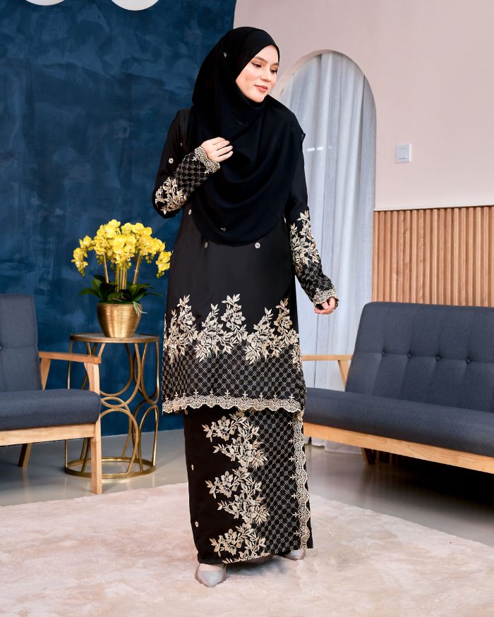 Baju Kurung Sulam Songket Tun Lestari - Kuntum Black - Image 3