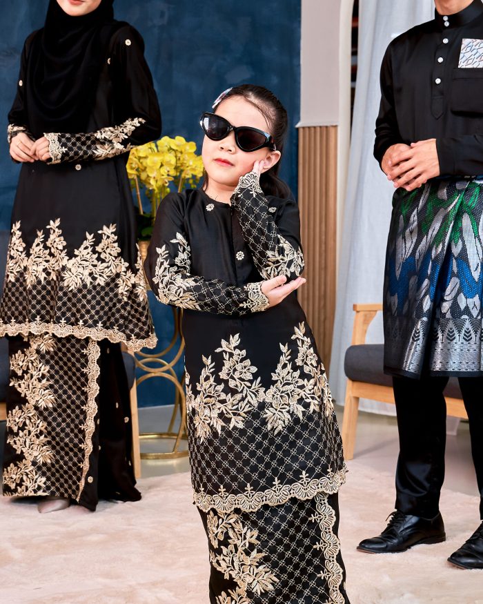 Baju Kurung Sulam Songket Tun Lestari Kids - Kuntum Black - Image 7