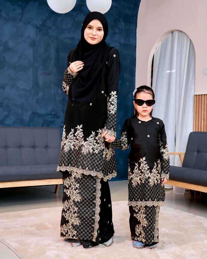 Baju Kurung Sulam Songket Tun Lestari Kids - Kuntum Black - Image 6