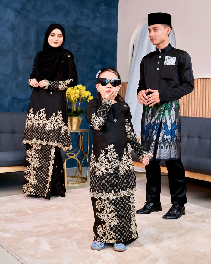 Baju Kurung Sulam Songket Tun Lestari Kids - Kuntum Black - Image 8