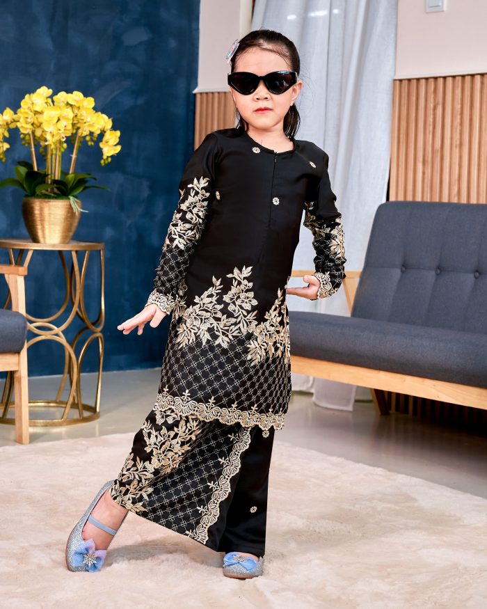 Baju Kurung Sulam Songket Tun Lestari Kids - Kuntum Black