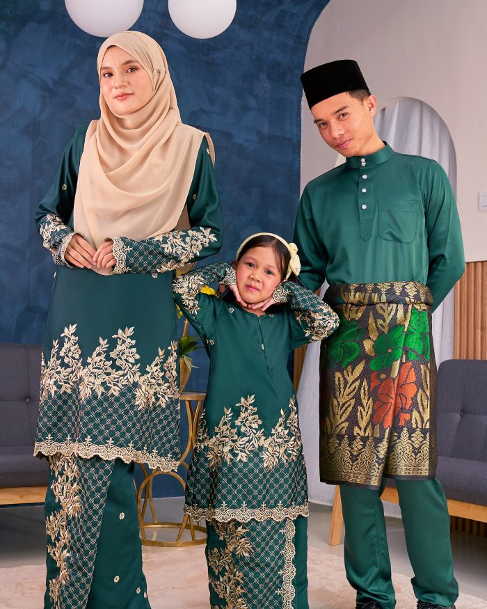 Baju Kurung Sulam Songket Tun Lestari Kids - Kuntum Green - Image 5