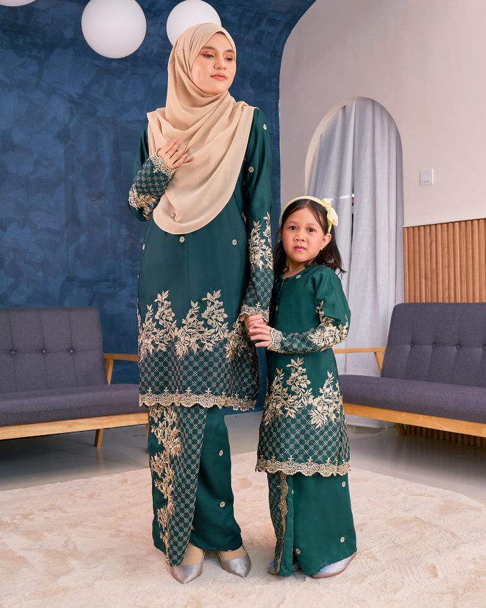 Baju Kurung Sulam Songket Tun Lestari - Kuntum Green - Image 7