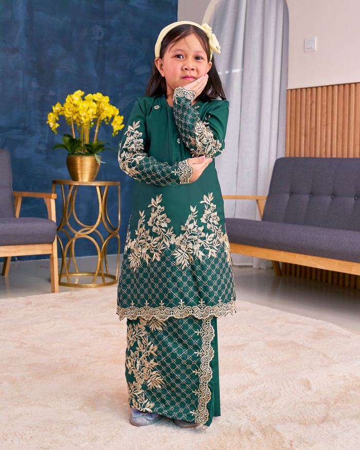 Baju Kurung Sulam Songket Tun Lestari Kids - Kuntum Green