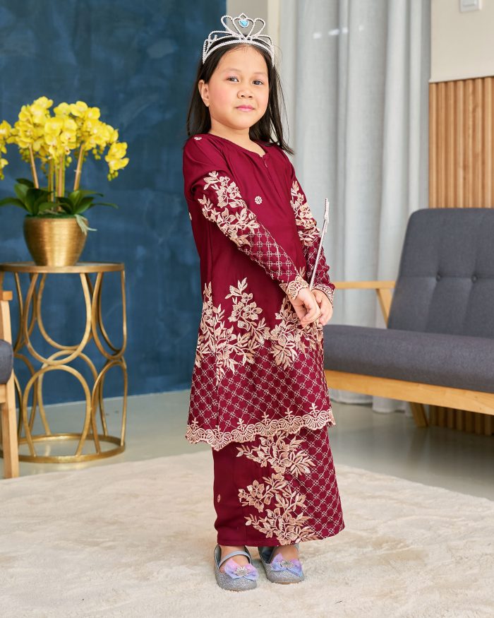 Baju Kurung Sulam Songket Tun Lestari Kids - Kuntum Maroon